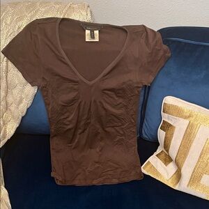 BCBGMaxAzria Deep Brown V-Neck Short Sleeve Tee